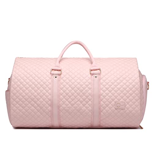Convertible Carry on Garment Bag for Women,Leather Garment Bags for Travel with Shoe Pouch 2 in 1 Hanging Suitcase Suit Bag for Women Travel Bags for Women Duffle Bag Garment Bag Gifts for Women Pink