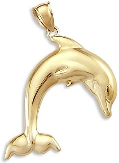 Sonia Jewels Colgante grande de oro amarillo de 14 k con diseño de delfín, Oro de 14 quilates