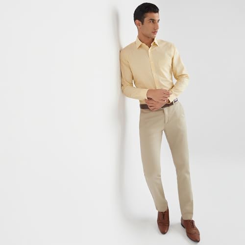 Image of Raymond Men Slim Fit Solid Pattern Pure Cotton Semi Cutaway Collar Full Sleeve Formal Shirt