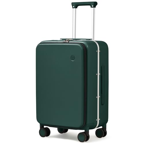 Image of mixi Luggage Suitcase with Spinner Wheels, Carry On Luggage with Laptop Pocket,18 /20 /24 Inch Travel Luggage Aluminum Frame PC Hardside with TSA Lock & Cover, Blackish Green, 20-inch