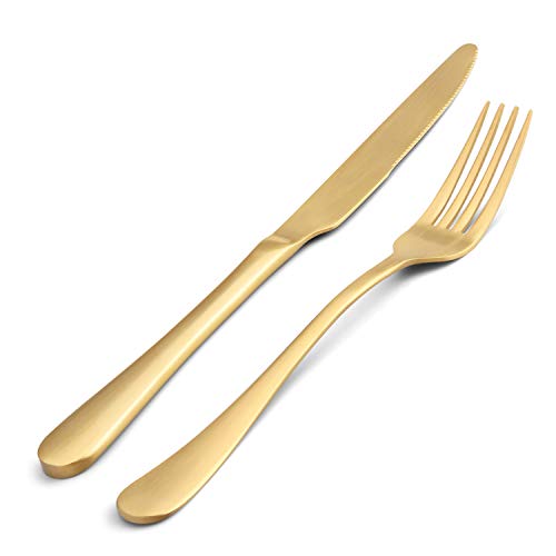 Matte Gold Silverware Set, Satin Finish 20-Piece Stainless Steel Flatware Set,Kitchen Utensil Set Service for 4,Tableware Cutlery Set for Home and Restaurant, Dishwasher Safe Matte Gold Silverware Set, Satin Finish 20-Piece Stainless Steel Flatware Set,Kitchen Utensil Set Service for 4,Tableware Cutlery Set for Home and Restaurant, Dishwasher Safe