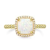 Jeulia 925 Silver Rings for Women Truest Love Halo Opal Promise Wedding Engagement Ring Set Cubic Zirconia Sapphire Crystal Diamond Ring Ladies Rings With Gift Box (A, Q-½)