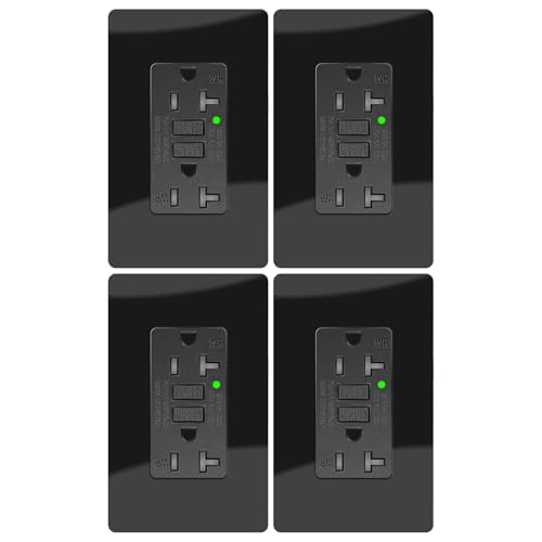 20A Black GFCI Outlet, TR &amp; WR Ground Fault Protector with LED Indicator, Tamper &amp; Weather Resistant GFI Electrical Receptacle, ETL Listed, Wallplate Included, 4 Pack