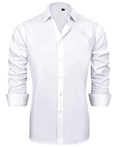 J.VER Herren Hemd Regular Fit Langarm Herrenhemden Freizeithemd Regular Businesshemd Elastiscer Musterhemd,Weiß,XL