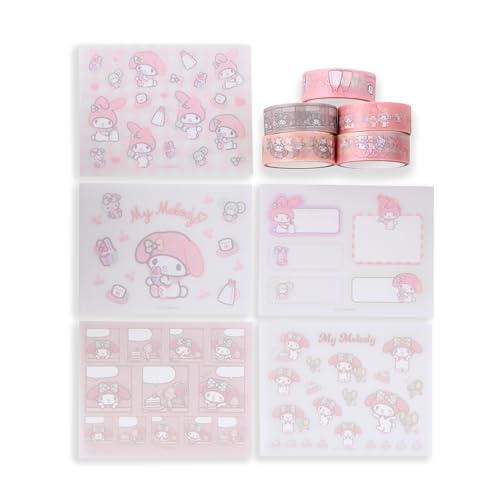 Image of GASHINA STORY Kawaii Masking Tape & Stickers Set - 5 Pcs for Crafts & Decor - Twinkle Pearl Design - Cute Kawaii Masking Tape Bulk - for Diary /Journal /Planners - Gift Box (MyMeloday)