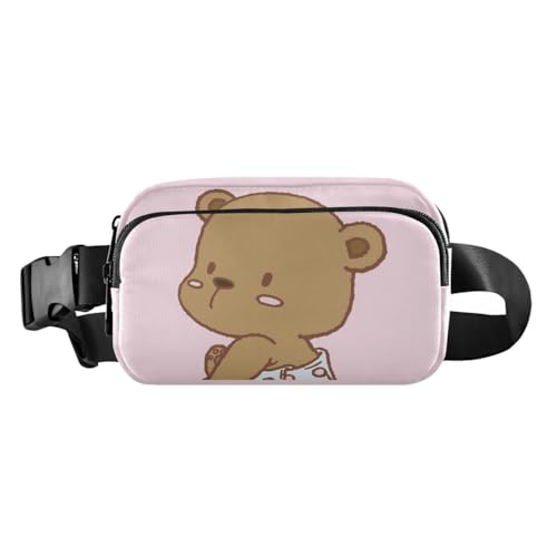 Akiraki ウエストポーチ レディース 軽量 ランニングポーチ おしゃれ 熊 くま ピンク アニマル かわいい スマホ対応 貴重品 小物入れ ウォーキング ボディバッグ 大容量 防水 防汗 ウエスト バッグ ユニセックス 斜め掛け 自転車 ジョギング