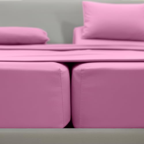 Image of Elegant Comfort Luxurious 1500 Premium Hotel Quality Microfiber Three Line Embroidered Softest 5-Piece Bed Sheet Set, Wrinkle and Fade Resistant, Split King, Light Pink