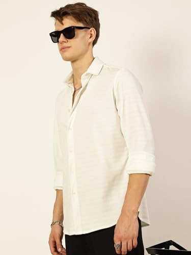 Image of Thomas Scott Men's | Solid | Textured Fabric | Full Sleeve | Regular Fit | Polyester-Blend | Spread Collar | Casual Shirt
