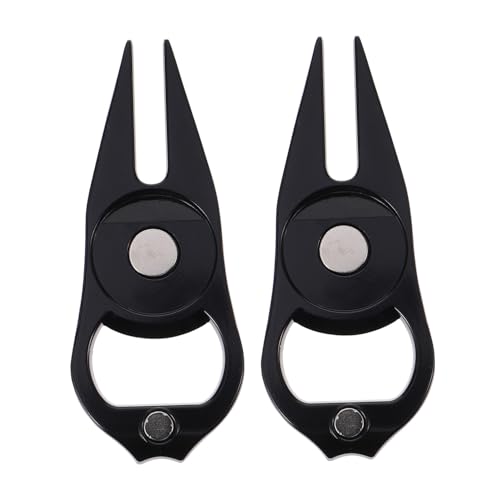 LALAFINA 2個高耐久亜合製ゴルフディボット修復フォーク ボールマーカー付き ポータブル芝生修理ツール ゴルフパット位置合わせ用アクセサリ