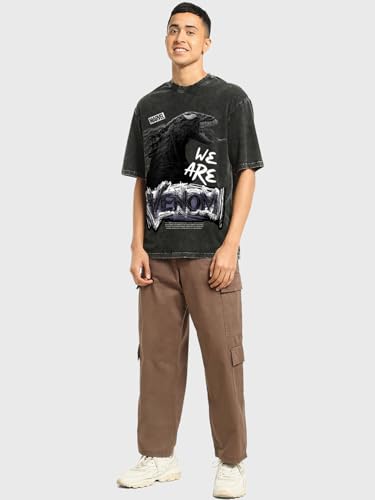 Image of Bewakoof X Marvel Venom Men's 100% Cotton Graphic Print Oversized Fit Half Sleeve Round Neck T-Shirt | Casual Wear | Street Wear | Oversized t Shirt for Men Cotton | Baggy