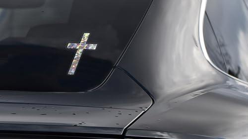 Image of Elektroplate Christian Cross Reflective Decal (3.25 inch x 2.1 inch) Premium Automotive-Grade All Weather Sticker for Car, Water Bottle, Laptop, Phone & More | Made in the USA