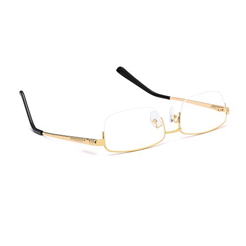 Image of Rectangle Men's Semi Rimless Metal Blue Light Blocking Glasses | Non prescription Anti Bluelight Business Half Rimless Clear Lens Wire Frame Glasses,Computer,Touch Screen,Fashion