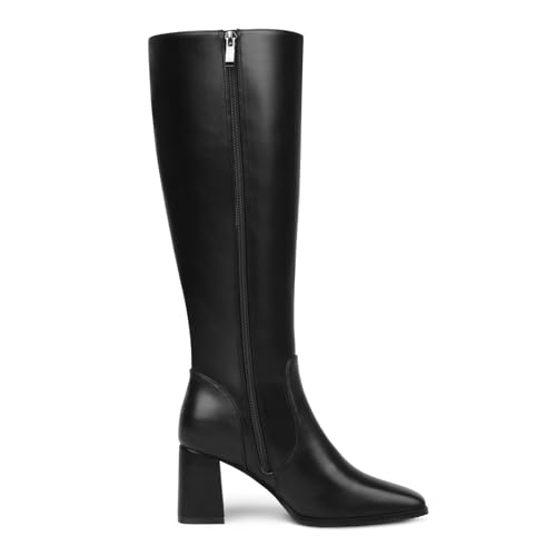 Image of JOY IN LOVE Knee High Boots Women Chunky Block Heel Square Toe Zipper Boots