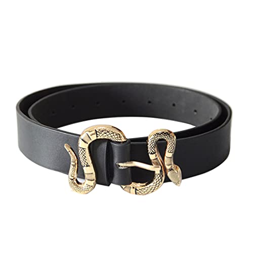 Familyhouse Womens Ladies Blet for Jeans Pants Black Leather Punk Wide Belt Waist Belt with Snake Buckle Decoration, One Size