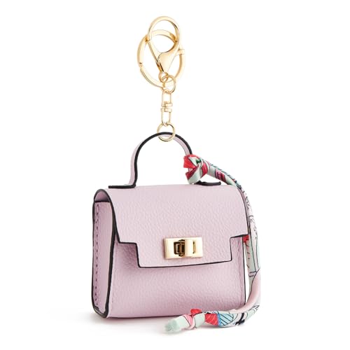 WOZEAH Mini Backpack Keychain for Women,Small Change Pouch Coin Purse Twist-lock with Key Headset Bag（Purple）