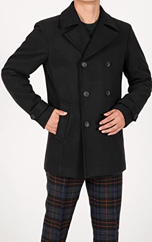 ThCreasa Mens Classic Double Breasted Pea Coat Wool Blend Quilted Lined Notched Collar Overcoat Trench Coat4