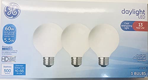 GE LED 60 Watt Equivalent ( Only uses 5.5 watts) G25 Daylight HD Light Decorative Globe Lighting