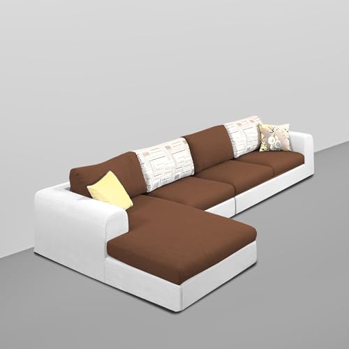 Image of Koza LHS 6 Seater L Shape Sofa Set for Living Room (Brown Grey Fabric) Premium Fabric Sofa