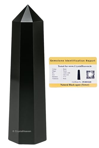 Image of Certified Crystal Heaven Black Agate Crystal Tower Obelisk Point For Chakra, Healing And Balancing - Aaa Grade Original Gemstone Agate For Reiki Meditation Yoga Spiritual (3-4 Inches)