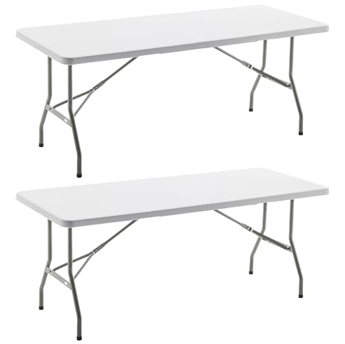 Image of BTEXPERT Set of 2, Event Folding Utility Table 6 Foot 72 inchx 29.5 inch Heavy Duty Portable Indoor Outdoor Picnic Camping Office Home Party Wedding Tailgating White