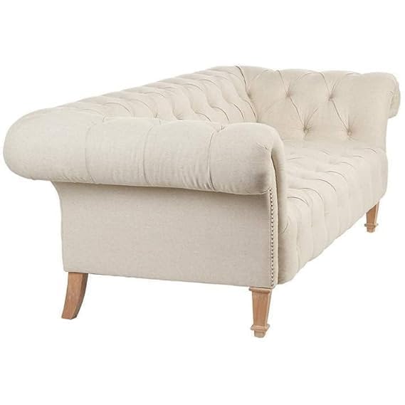 Image of Modern and Stylish 3 Seater Chesterfield Luxury Sofa with Valvet and Fabric Comfortable Sofa for Living Room, Dining Room, Hallway, and Office-(Beige).