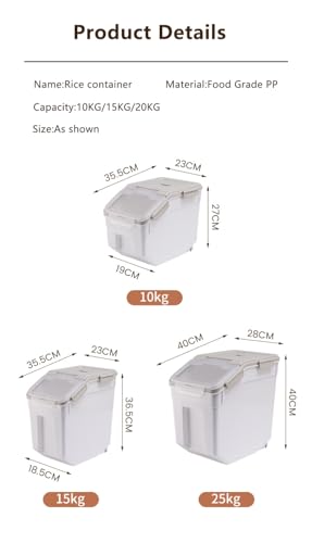 Image of ZEUS Rice Container- Airtight Rice Storage Container with Measuring Cup & Rice Shovel - Rice Barrel Dispenser-Moisture Proof Kitchen Organiser for Cereals,Pulses&Pet Food- Grey, Plastic (10kg)