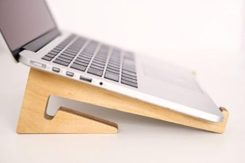 Image of Foldable, Adjustable, Wooden, Laptop Stand Ergonomic, Portable Tabletop Laptop /Desktop Riser Stand that Works with MacBooks, HP, Dell, Lenovo, and All Other notebooks Natural