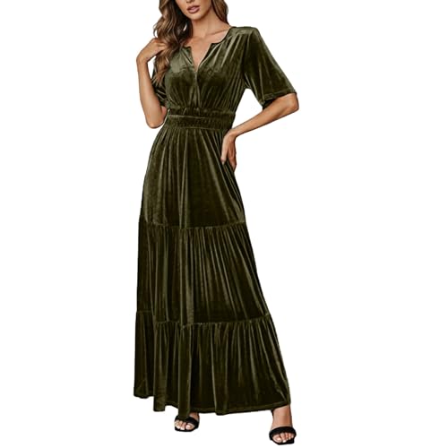 Robe longue velours col V femme confortable contre la fraîcheur des soirées