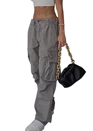 shownicer Cargohose Damen Low Waist Cargo Jeans Gerade Breites Bein Baggy...