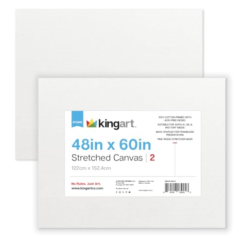 KINGART Stretched White Canvas Set Rectangle 48x60 Inch 2-Pack 100% Cotton Triple Gesso Primed 5/8 Profile Back-Stapled Artist Boards for Acrylic Oil Pouring & Mixed Media Painting