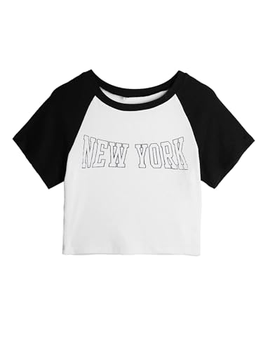 Remidoo Women's Casual Short Sleeve Letter Print Rib Knit Crop Top T Shirts3