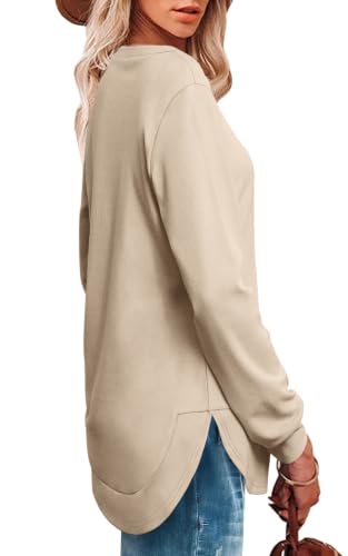 Image of OFEEFAN Womens Sweatshirt Crewneck Long Sleeve Shirts High Low Tops Curved Hem