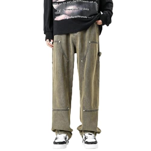 Jeans Pants Trousers Denim Spring Washed Vintage Blue Men's High Street Loose Straight Tube Large - Main Image