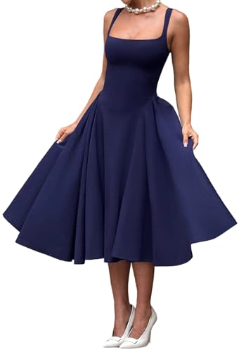 Women's Square Neck Maxi Prom Dresses Flowy A Line Sleeveless Sundress Tank Summer Casual Vacation Dress