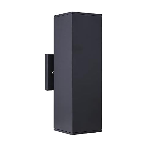 Cerdeco 13" Black Square Modern Outdoor Wall Sconce,E26 Socket Up Down Porch Light Exterior Wall Light Fixture for House Patio Front Door[ETL Listed] Cover