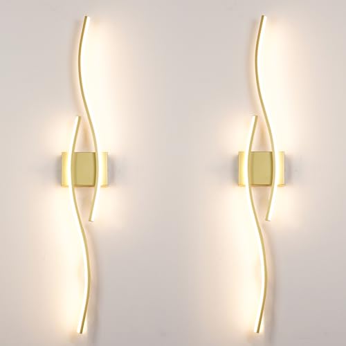 Modern Wall Sconces Set of 2, Dimmable LED with Remote