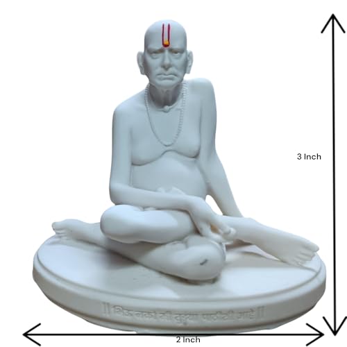 Image of KariGhar Marble Swami Samarth Idol Figurine Perfect for Car Dashboard and Housewarming White 3 Inch