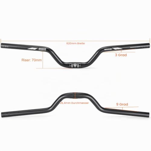 GEWAGE 25,4 mm Fahrradlenker – 620mm Riser-Lenker aus 6061 Aluminiumlegierung, 30/50 /70/90/120mm Rise, 12° Backsweep… – Ansicht 5