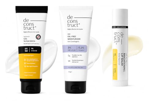Image of Deconstruct Gel Sunscreen 50gm + Brightning Lip balm + Oil Free Moisturizer Trio