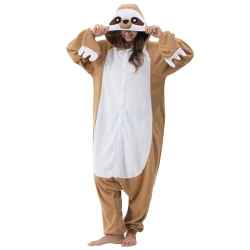 Veyryth Unisex Sloth Adult Onesie Pajamas Polar Fleece Animal Halloween CostumeOne-Piece Cosplay Sleepwear for Men and Women Size S