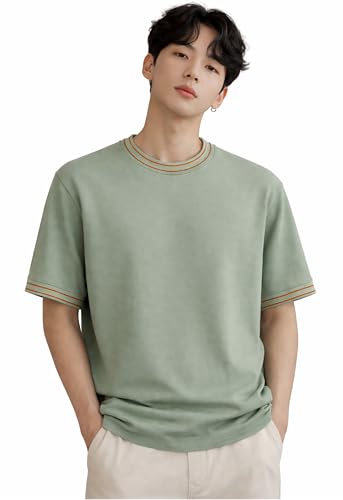 Image of London Hills Men's Solid Round Neck t Shirt for man | Tshirt for man | Mens Tshirt | t Shirt | Tshirts for Men,| Men t-Shirts with Contrast Tipping | Round Neck t Shirts for menn