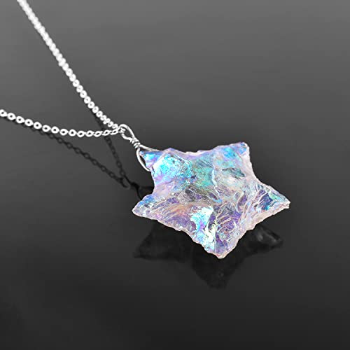 Infinitygemsart Blue Flash Raw Angel Aura Quartz Star Stone Pendant Necklace For Women, Rough Crystals And Gemstone, Chakra Healing, Energy Stone, Rhodium Plated 925 Sterling Silver Chain 18 Inch #TOP1
