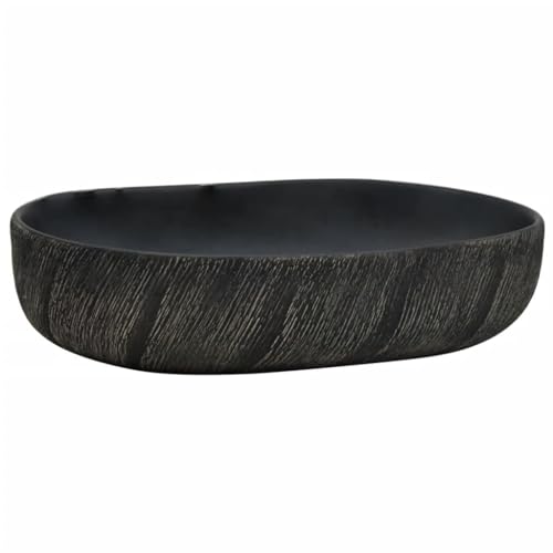 vidaXL Vasque à Poser, Évier de Salle de Bain avec Trou de Vidange, Lavabo avec Motifs Toilette Salle d'eau, Noir Ovale 59x40x14 cm Céramique