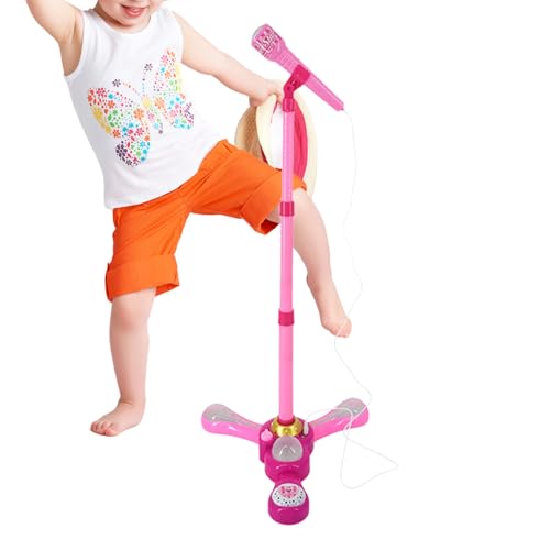 Micrófono infantil con soporte, máquina de karaoke con luces de colores – Set de micrófono para cantar y jugar – para niños y niñas, casa, viajes, sala de juegos, cumpleaños, Navidad, fiesta de día
