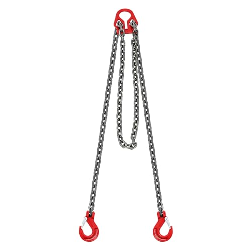 DYNAMI 10Ft Chain Sling with Double Leg Self-Locking Hook,Load 11023Lbs/5T 2 Way Sling Chain,G80 Manganese Steel Engine Lift Chain Hoist Lifts, for Lifting