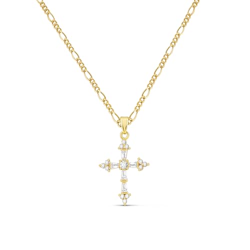 LuckFairy 14K Gold Plated Cross Necklace for Women,Dainty Cross Necklace