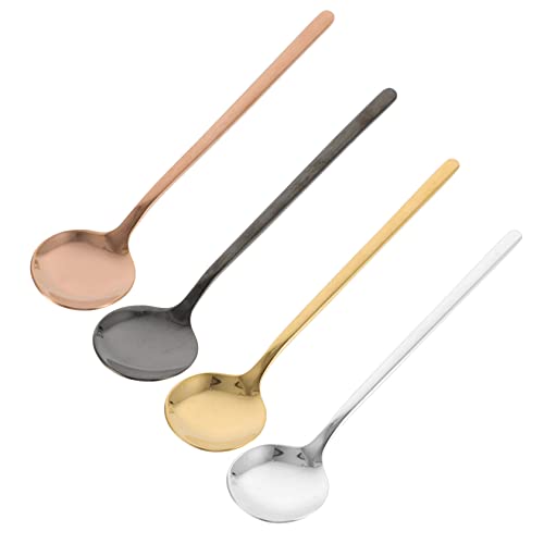 GARVALON 4個 ステンレス製色コーヒースプーン おしゃれな調味料 デザート用丸型スプーン 多用途でティームに