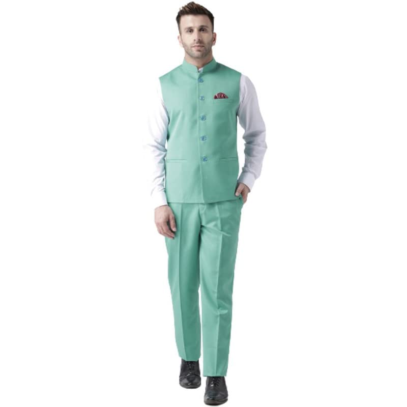 Image of hangup Men's Synthetic Notch Lapel Suit (2BasketTR Turquoise 40 Blue