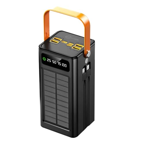 ANJ.GG Power Bank Solar, 50.000mAh, USB Tipo C, para Smartphones, Preto, Carregamento Rápido Bidirecional, Display Digital, Bateria