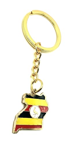 SNS Components Porte-clés en métal émaillé avec drapeau ougandais de l'Afrique de l'Est ougandaise Doré, multicolore, taille unique